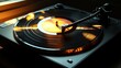 © Blackmint Studio - The warm glow of golden hour casts a nostalgic ambiance, as a turntable arm gracefully creates a shadow over a collection of vinyl records