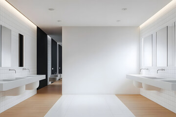 Sticker - Minimalist bathroom interior with blank white wall and natural lighting. 3D Rendering