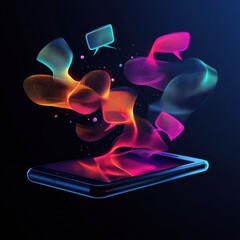 Leinwandbilder - Colorful chat bubbles stream out from a smartphone in a vibrant digital interaction. Generative AI