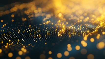 Poster - A close-up of a D gold scatter plot with golden data points floating above a grid, showcasing the distribution of investment values in a high-end, dynamic presentation.