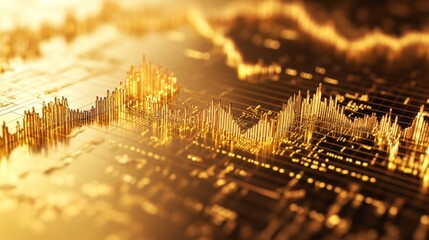 Poster - A detailed shot of a D gold surface graph with a polished gold topography, representing complex financial data relationships and market trends in a premium style.