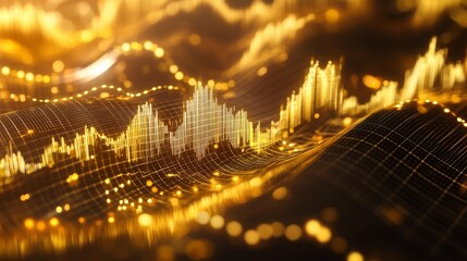 Poster - A detailed shot of a D gold surface graph with a polished gold topography, representing complex financial data relationships and market trends in a premium style.