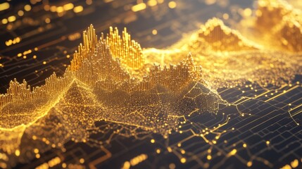 Poster - A detailed shot of a D gold surface graph with a polished gold topography, representing complex financial data relationships and market trends in a premium style.