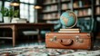 © JoxyAimages - A globe sits atop a suitcase with books in a cozy library, inspiring thoughts of travel and knowledge. The setting suggests exploration and adventure.