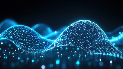 Wall Mural - abstract blue glowing particle waves: dynamic flowing energy and futuristic technology background