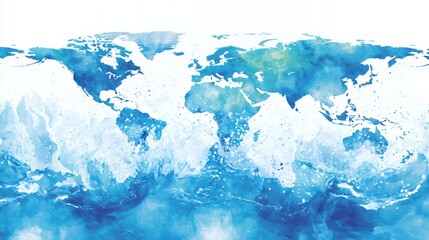 Wall Mural - World Map Watercolor Ocean