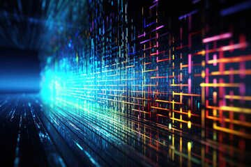 abstract representation of software development with layered programming code background