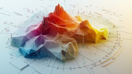 Poster - A top-down view of a D radar chart with multiple axes, showing overlapping data series in a visually striking and informative format.