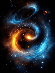 Aufkleber - Colorful galaxy with swirling nebula and glowing planets in a cosmic dance of light and energy. Generative AI