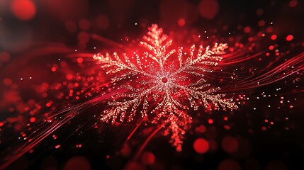 Wall Mural - Shows a glowing red fiber basis with a festive snowflake tattoo style