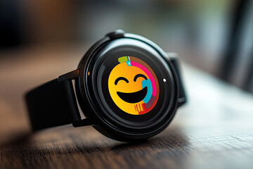 Wall Mural - a smartwatch with a happy face, counting steps and clapping