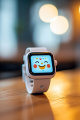 Wall Mural - a smartwatch with a happy face, counting steps and clapping