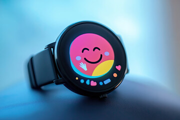 Wall Mural - a smartwatch with a happy face, counting steps and clapping