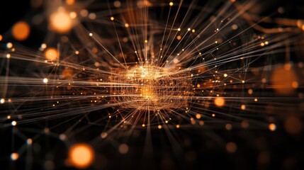 Wall Mural - dynamic network of glowing particles radiating outwards from a central point, abstract digital art i