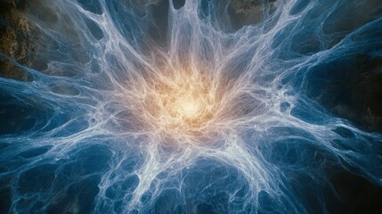 Wall Mural - glowing cosmic nebula with intricate web-like structures radiating from a bright core