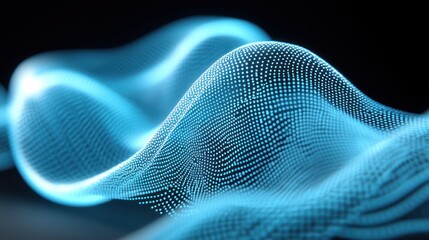 Wall Mural - luminous blue particle wave: abstract 3d digital rendering