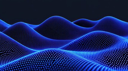 Wall Mural - abstract glowing blue particle wave landscape. futuristic digital art with dark background