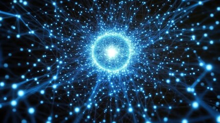Wall Mural - glowing sphere network: abstract representation of data flow and connectivity