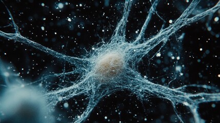 Wall Mural - intricate neural network glowing in the dark: a microscopic exploration of neuron complexity