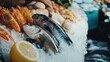 © adobestocker1 - A fresh seafood counter with fish shellfish and ice neatly arranged