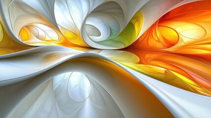 Wall Mural - dynamic abstract swirls in vibrant orange yellow and white hues