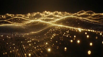 Canvas Print - abstract golden waves: shimmering glitter and sparkle on dark background