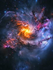 Aufkleber - Colorful galaxy with swirling nebula and glowing planets showcasing vibrant cosmic beauty in deep space. Generative AI