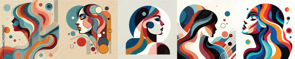 vector collection of abstract female face paintings Stock Vector ...