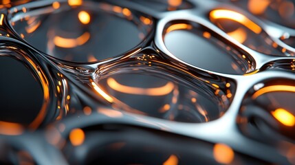 Canvas Print - abstract macro photography of fluid bubbles and glowing light reflections in a dynamic background.