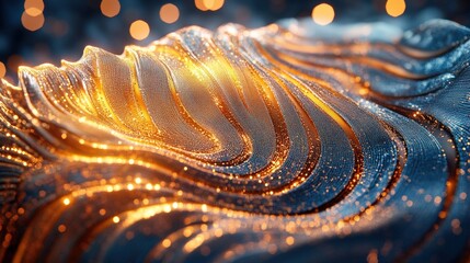 Wall Mural - stunning close-up of wavy textile with shimmering gold highlights reflecting light and creating a dr