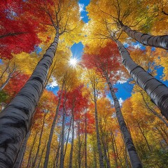 Autumn sun through vibrant aspen grove