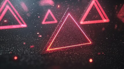 Wall Mural - glowing pink triangles in a dark abstract space