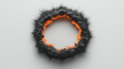 Wall Mural - fiery ring abstract digital art: burning particles in a circular frame against a white background