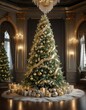 © Sathaporn - A luxurious Christmas tree with gold and silver ornaments, garlands of velvet ribbons, and sparkling lights in an upscale, opulent space, christmas, garlands, velvet