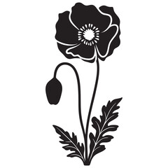 Poppy flower, Iceland poppy flower black silhouette, California Poppy flower vector illustration icon
