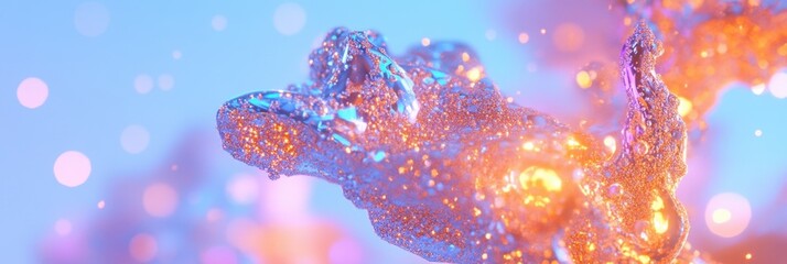 Wall Mural - mesmerizing abstract water splash with glowing particles reflecting light in a dreamy color palette 