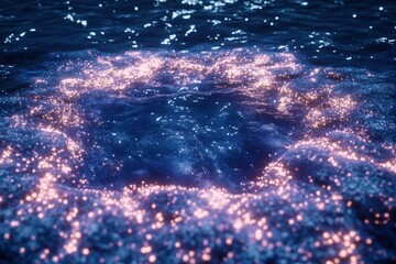 Wall Mural - ethereal water circle: a captivating scene of sparkling blue water with glimmering light reflections