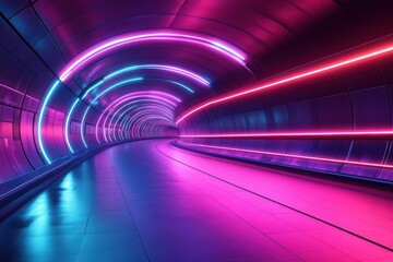 Wall Mural - a futuristic high-speed tunnel with luminous light trails, combining purple and cyan streaks against