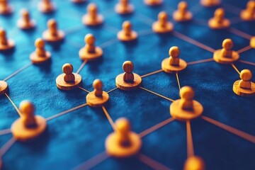 Wall Mural - network connection structure with wooden figures on a dark background representing social relationsh