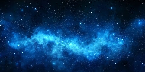 Wall Mural - Beautiful blue watercolor space background featuring stars and a nebula.