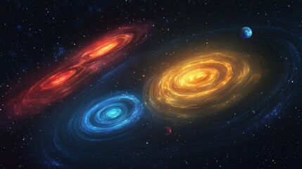 Aufkleber - Colorful galaxy with swirling nebula and glowing planets in deep space cosmos. Generative AI