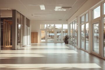 Poster - Modern Office Space with Large Windows and Sunlight