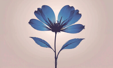 Poster - A blue flower with a stem is the main focus of the image. The flower is surrounded by a white background, which creates a sense of calmness and serenity. The blue color of the flower is vibrant and