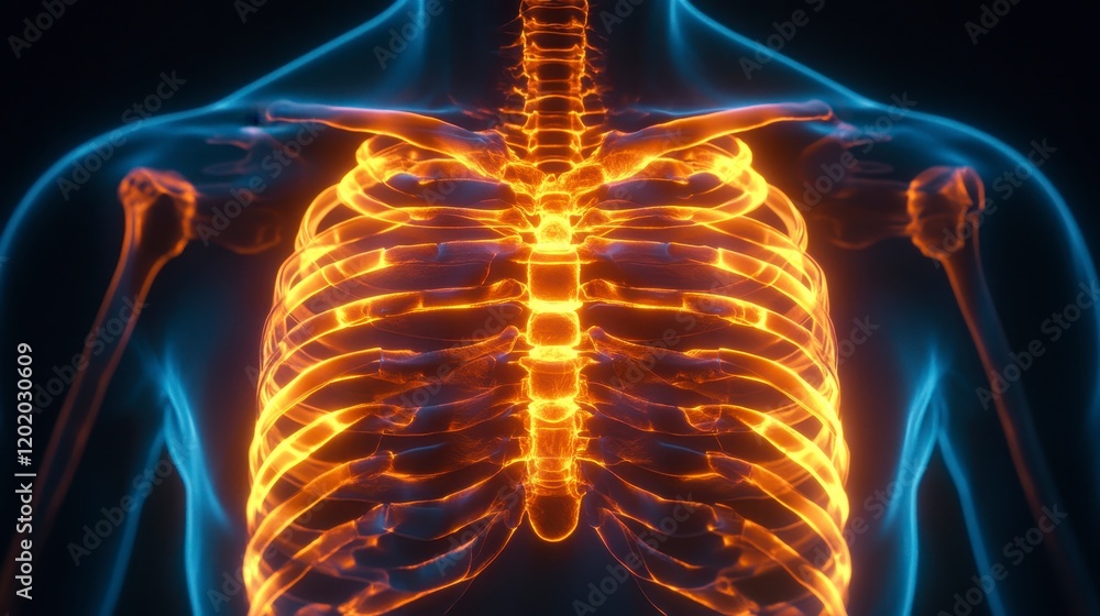 Extra Upper Rib Human Rib Cage Anatomy 3D Medical Illustration of the Thorax and Upper ...