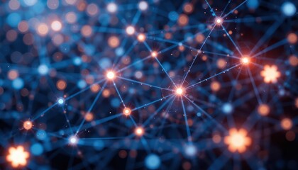 Global network connection, glowing nodes, dark background, digital technology