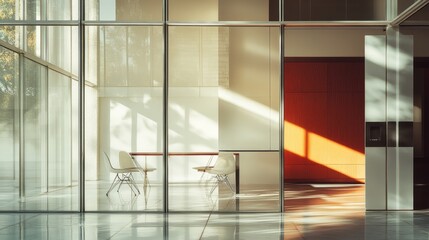 Poster - Sunlit Modern Office Interior with Glass Walls