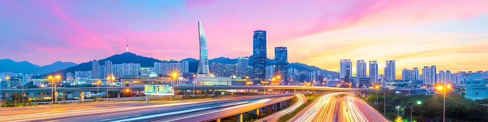 Wall Mural - A city skyline with a large building in the middle