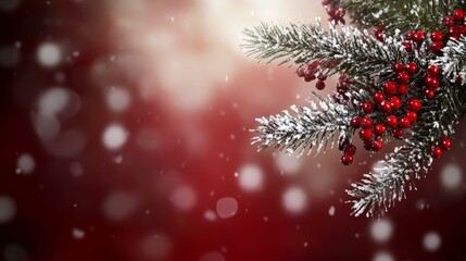 Wall Mural - winter christmas fir branch with snow and berries