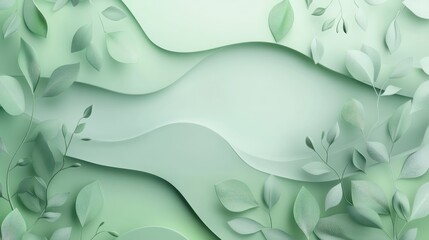 Wall Mural - Green leaves paper art background, nature design, website banner