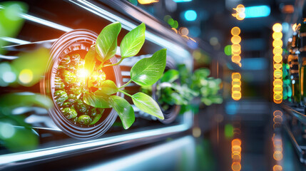 Leinwandbilder - futuristic food storage system featuring vibrant green plants growing in high tech environment, showcasing innovation and sustainability